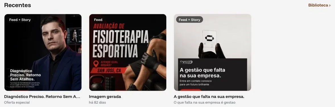 Criativos gerados na Adworker nos formatos feed e story